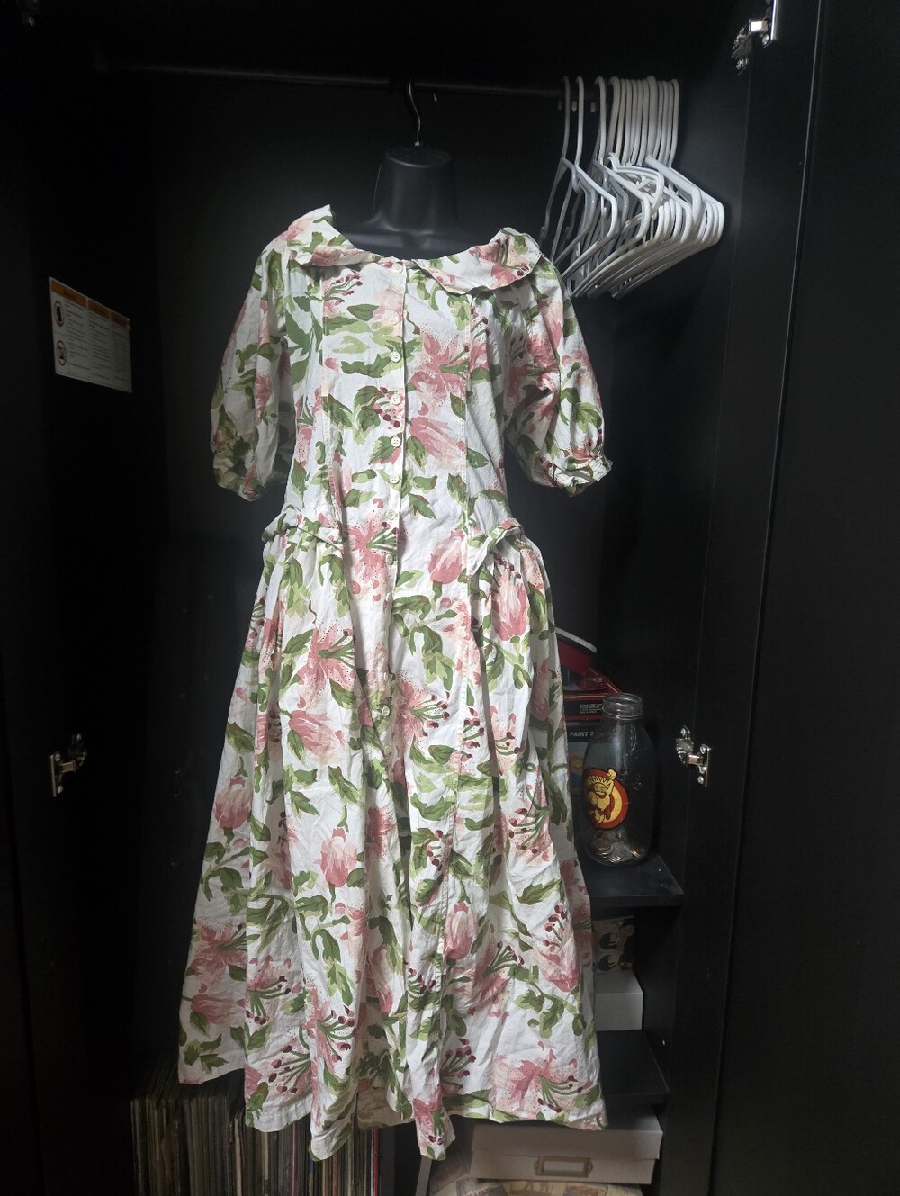 Vintage 80s Cotton Express Floral Midi Dress Size 10 Cottagecore Puff Sleeve